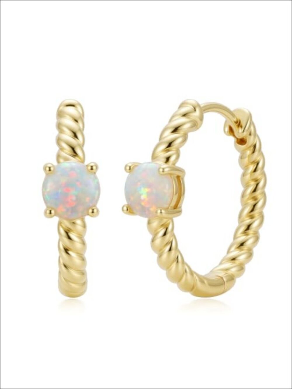 14K Gold Plated Opal Huggie Hoop Earrings 20mm Latch Back